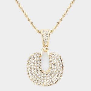 Gold Monogram "U" Crystal Initial Pendant Necklace
